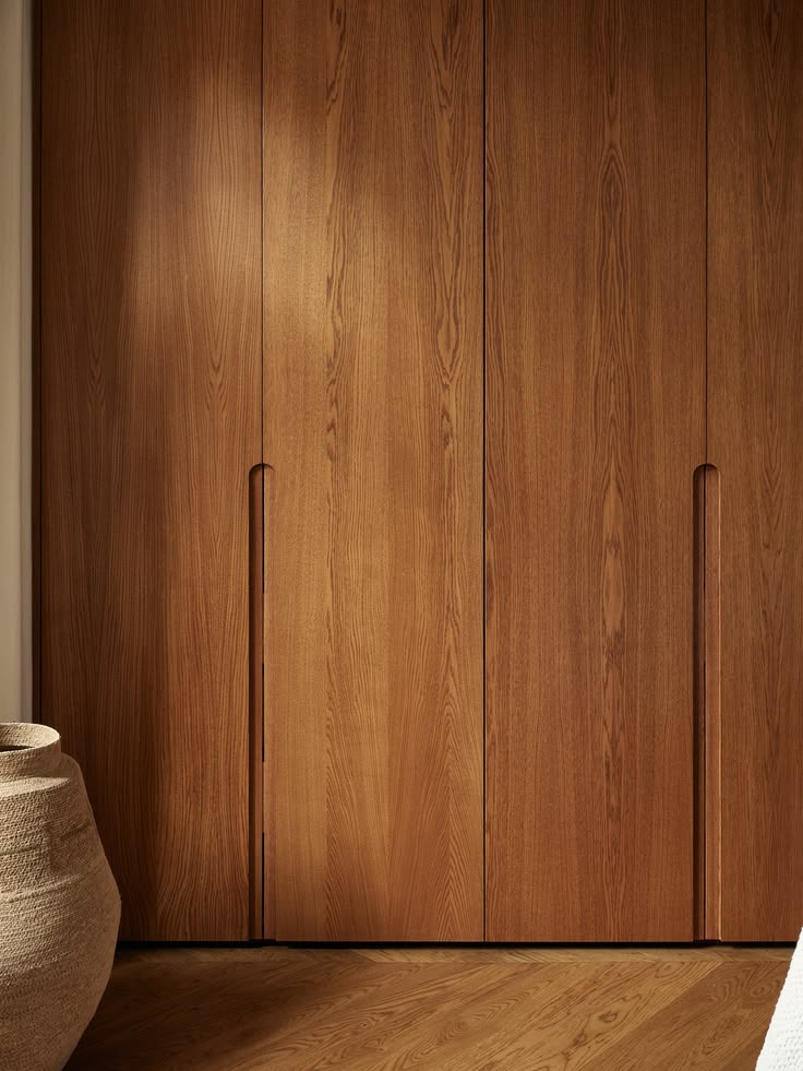 Timber wardrobe doors close up, grain running through