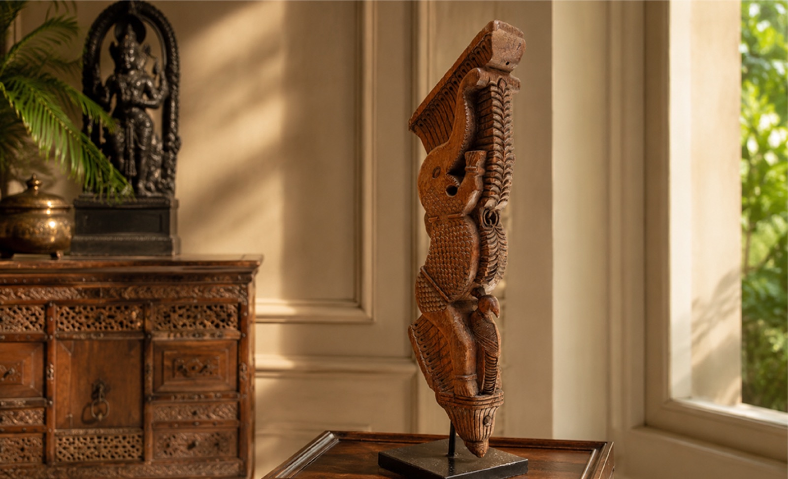 Carved heritage doors and antique furniture, restored